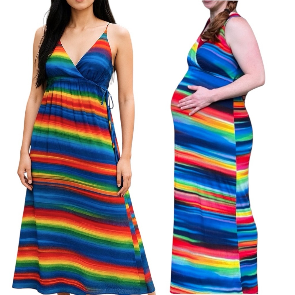 Rainbow summer maternity maxi dress medium Old Navy